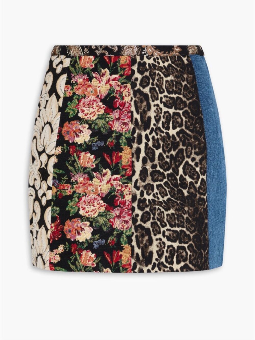 NWT Alice + Olivia Jeans Riley Patchwork Mini Skirt Sz 32